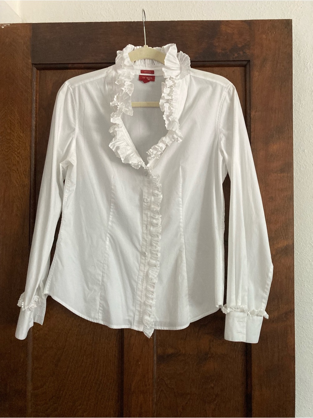 Talbots White Ruffled Front Button-Down Blouse
